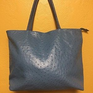SAX Handbag Satchel Tote Pebbled Bag BLUE 17x13x5